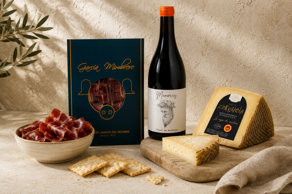 Mediterrane borrel met wijn, ibérico en kaas